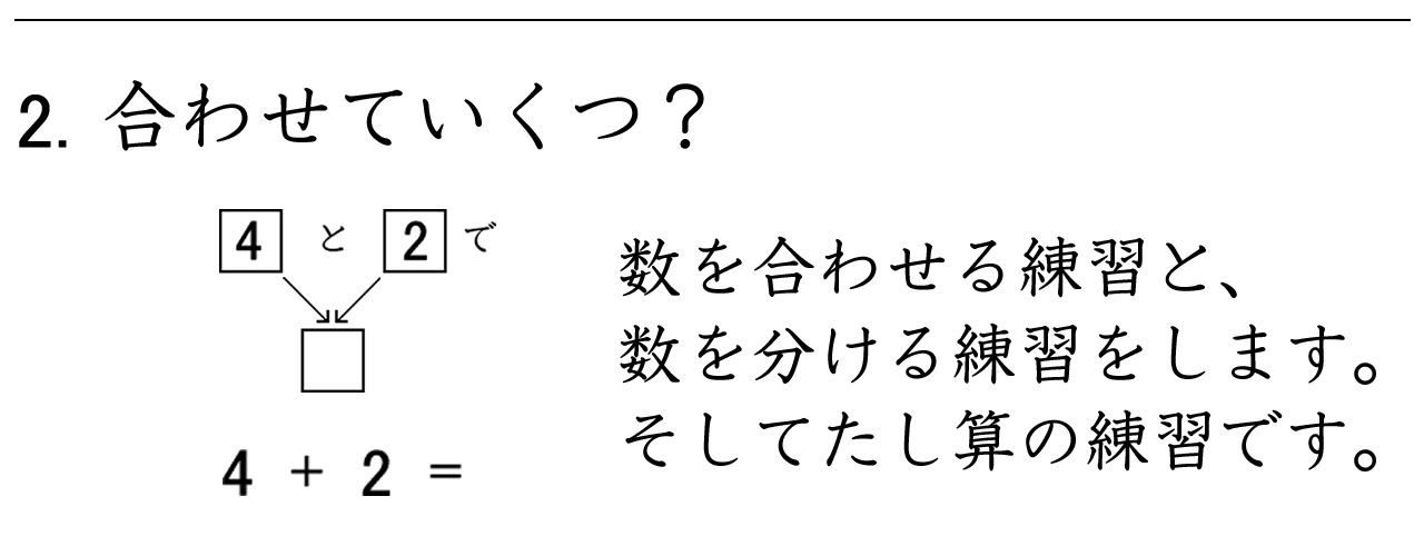 初めてのたし算の計算式です。