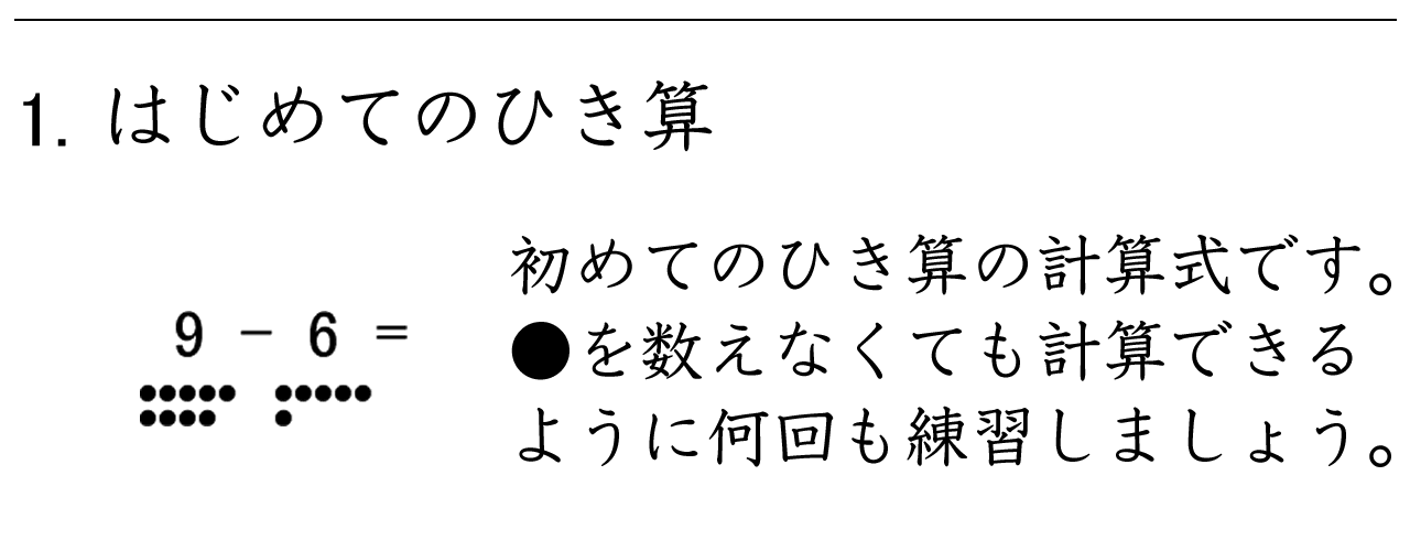 初めてのひき算の計算です。