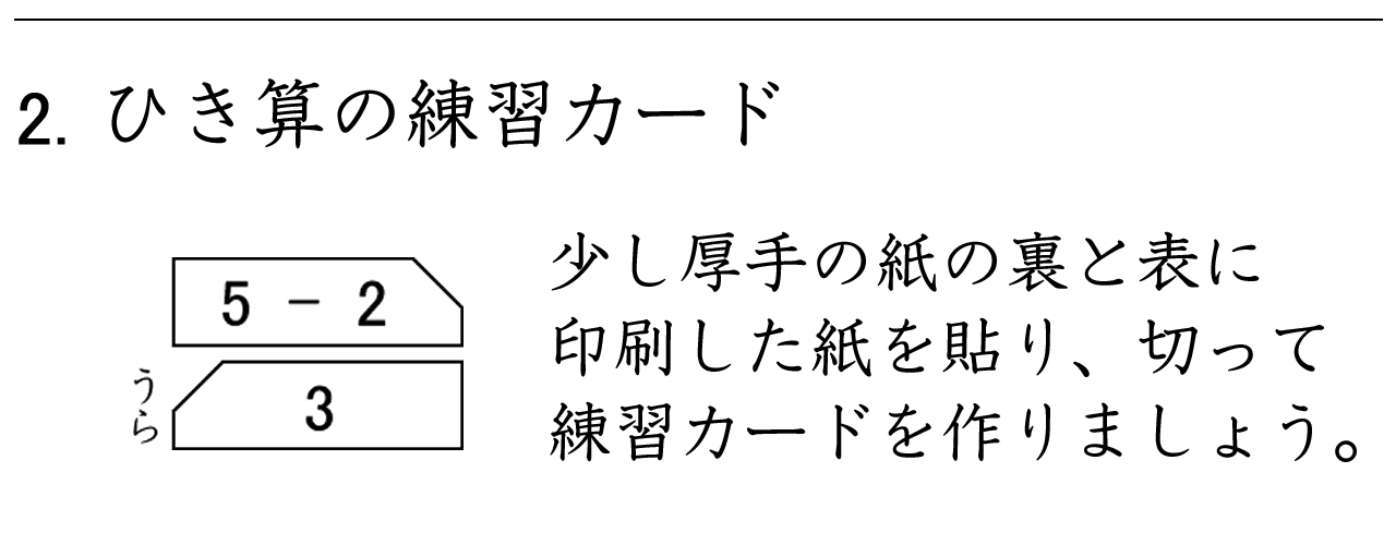 ひき算の計算カードを作りましょう。