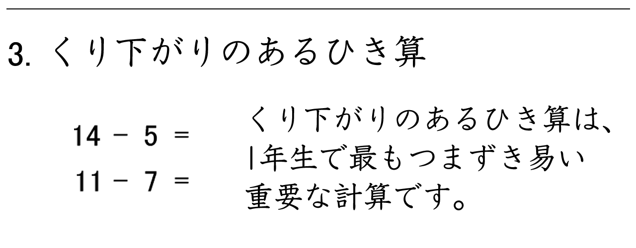 くり下がりのあるひき算は、1年生でつまずきやすい計算です。