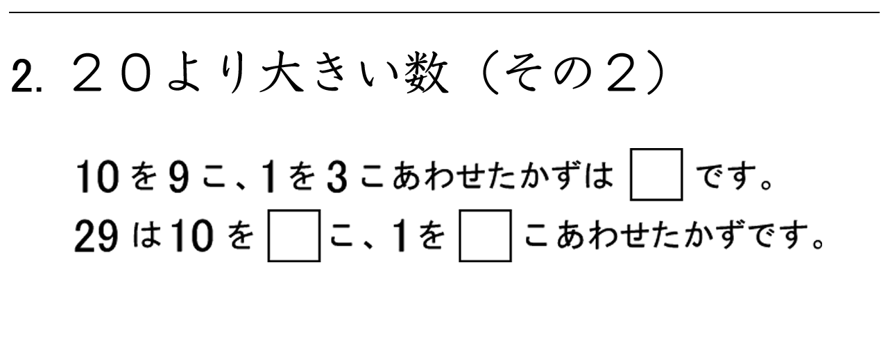 10を9こと1を3こ合わせた数はいくつかを考える問題です。