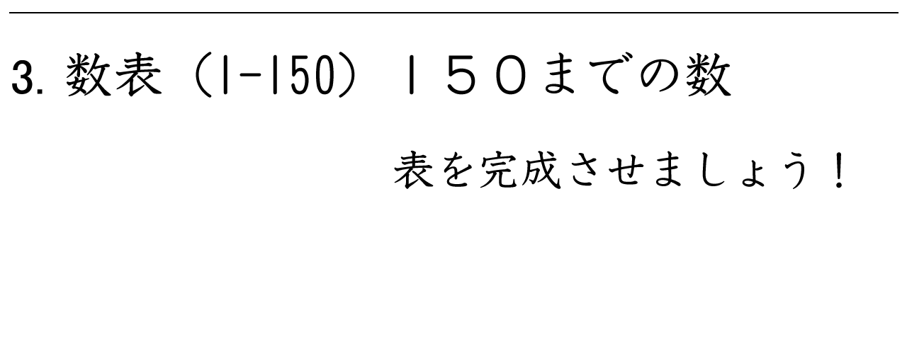 １～１５０までの数を実際に書いて数の並びを学習します。