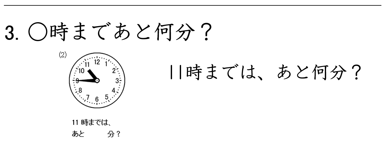 〇時まではあと何分？の練習ができます。