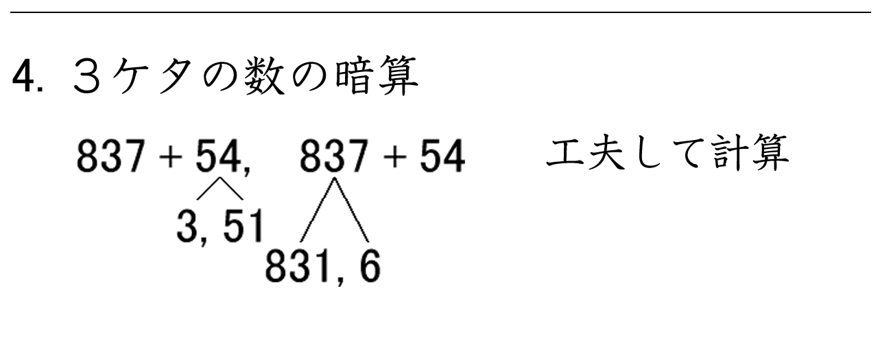 ３けたと２けたのたし算を工夫して暗算計算する練習ができます。