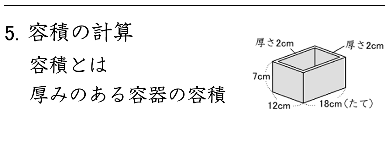 厚みのある容器の内側の大きさから容積を求める問題