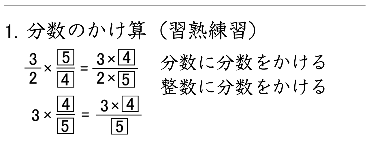 分数×分数、整数×分数のかけ算を練習する問題