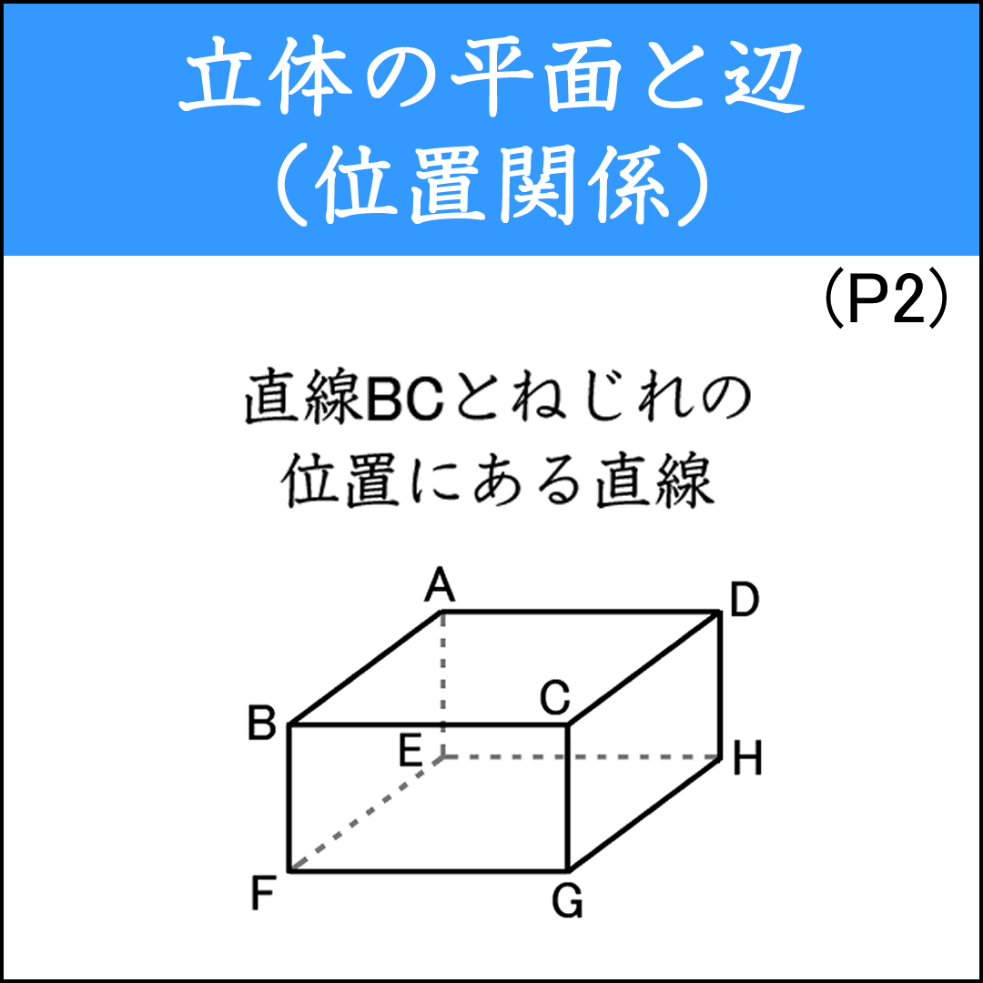 立体の辺の位置関係や辺と面の位置関係に関する問題