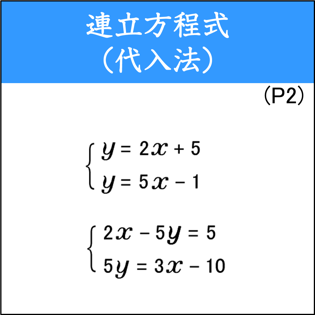 連立方程式を代入法で解く練習問題（1）