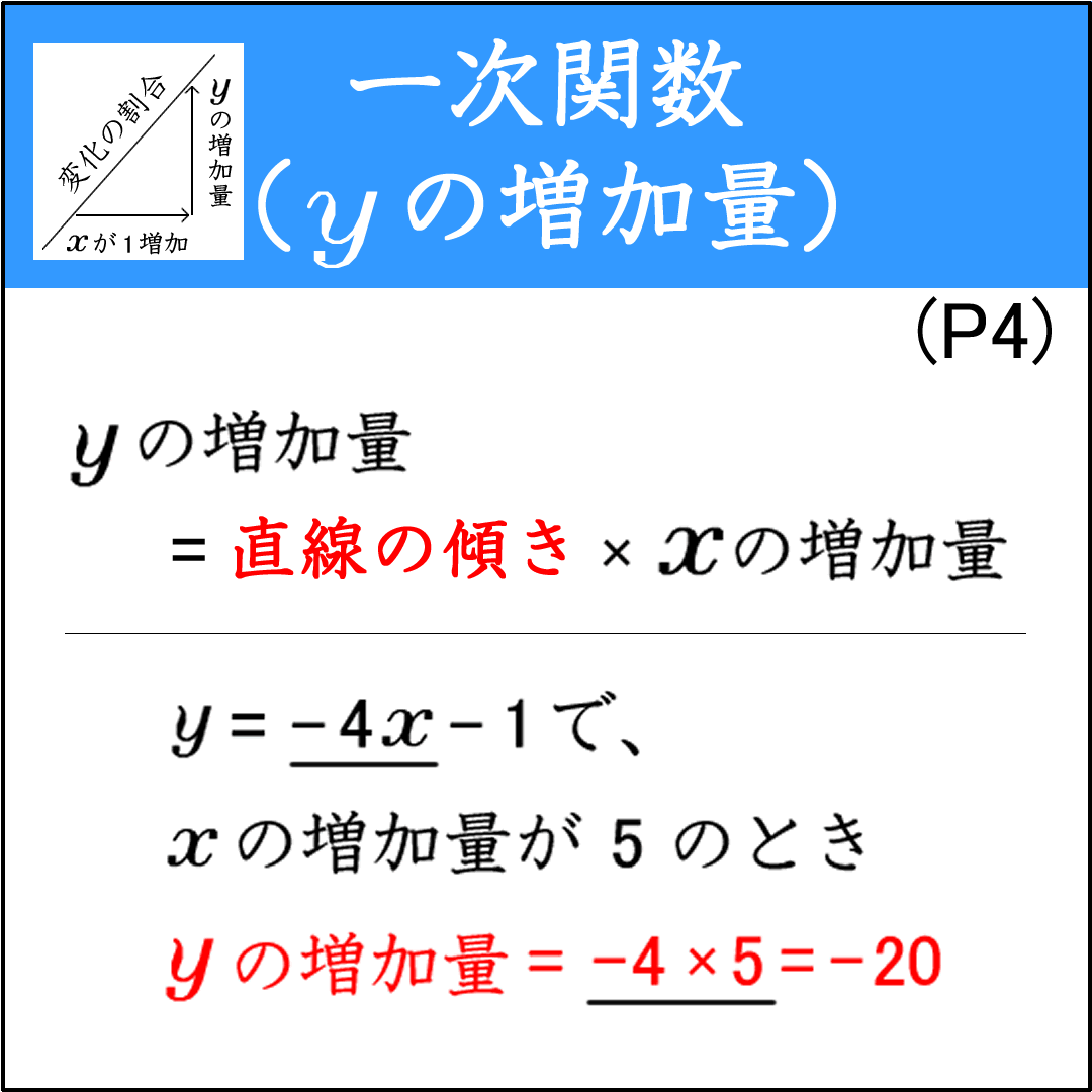 ｘの増加量に対するｙの増加量を求める問題