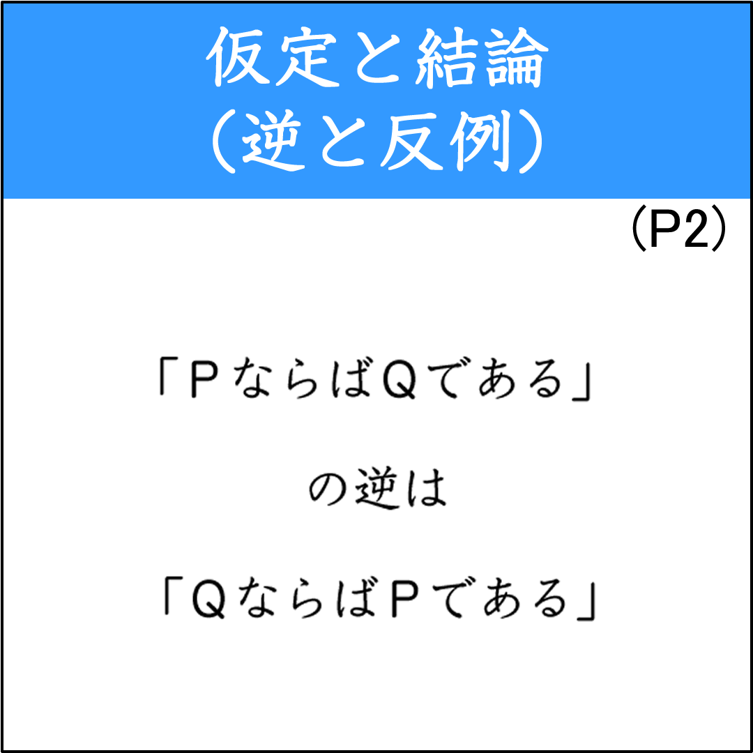 命題「PならばQである」の逆を作り、正しいかどうかを判断する問題