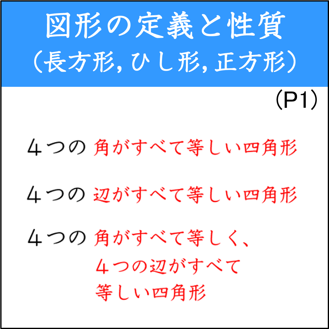長方形・ひし形・正方形の定義と性質のまとめ